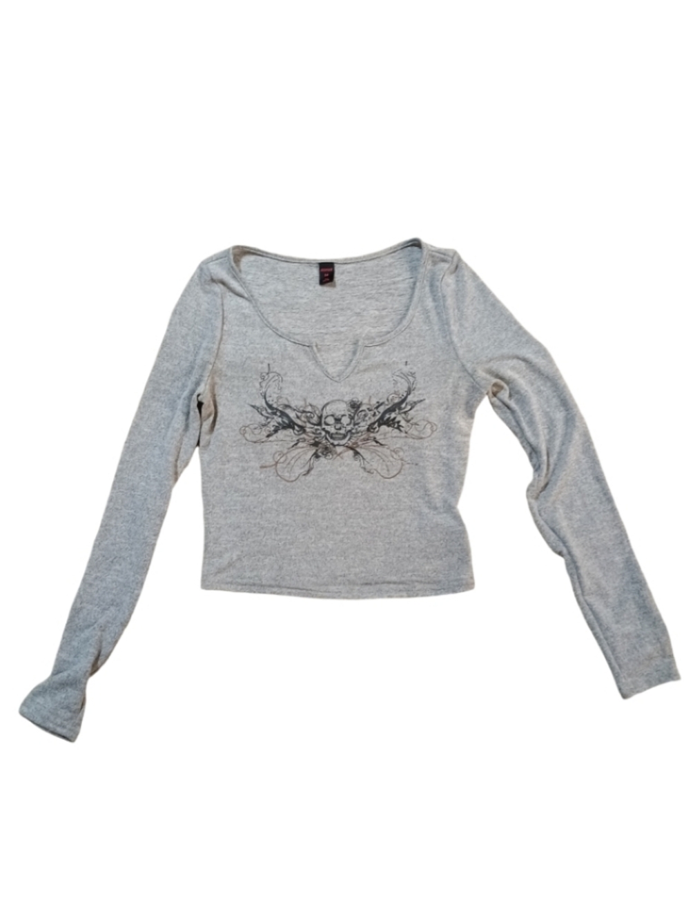 ROMWE Gray Scoop Neck Long-Sleeve Graphic Tee